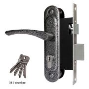 Замок врезной цилиндровый с защёлкой в комплекте с ручкой ЗВ7 (серебро), 4 кл.