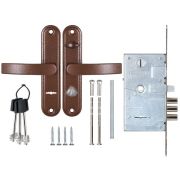 Замок врезной сувальдный с защёлкой в компл с ручкой ЗВ9-8.3/13(КЛП5-85) лев (медн ант), 3 кл/88011/