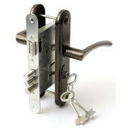 Замок врезной сувальдный с защёлкой в комплекте с ручкой ЗВ9-4-2 (медь), 3кл.