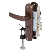 Замок врезной сувальдный с защёлкой в комплекте с ручкой ЗВ9-6/13 (медный антик), 3 кл. /77311/