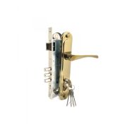 Замок врезной цилиндровый с защёлкой в комплекте с ручкой ЗВ4-85.3 (золото лак), 5 кл.