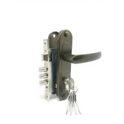 Замок врезной цилиндровый с защёлкой в комплекте с ручкой ЗВ7-60.1-02 (бронза), 5 кл.