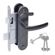 Замок врезной сувальдный с защёлкой в комплекте с ручкой ЗВ9.2-08 (серебро антик), 3 кл.