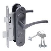 Замок врезной сувальдный с защёлкой в комплекте с ручкой ЗВ9.2-07 (серебро антик), 3 кл.