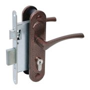 Замок врезной цилиндровый с защёлкой в комплекте с ручкой ЗВ4-3/07 (медь антик), 4 кл.