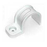 Крепеж-скоба пластиковая односторонняя для прямого монтажа белая в п/э д32 (25шт/уп) Промрукав