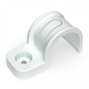 Крепеж-скоба пластиковая односторонняя для прямого монтажа белая в п/э д25 (50шт/уп) Промрукав